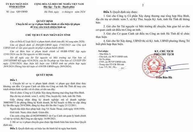 Công ty Hòa Bình khai thác vượt ra ngoài ranh giới được phép hơn 16.000m2